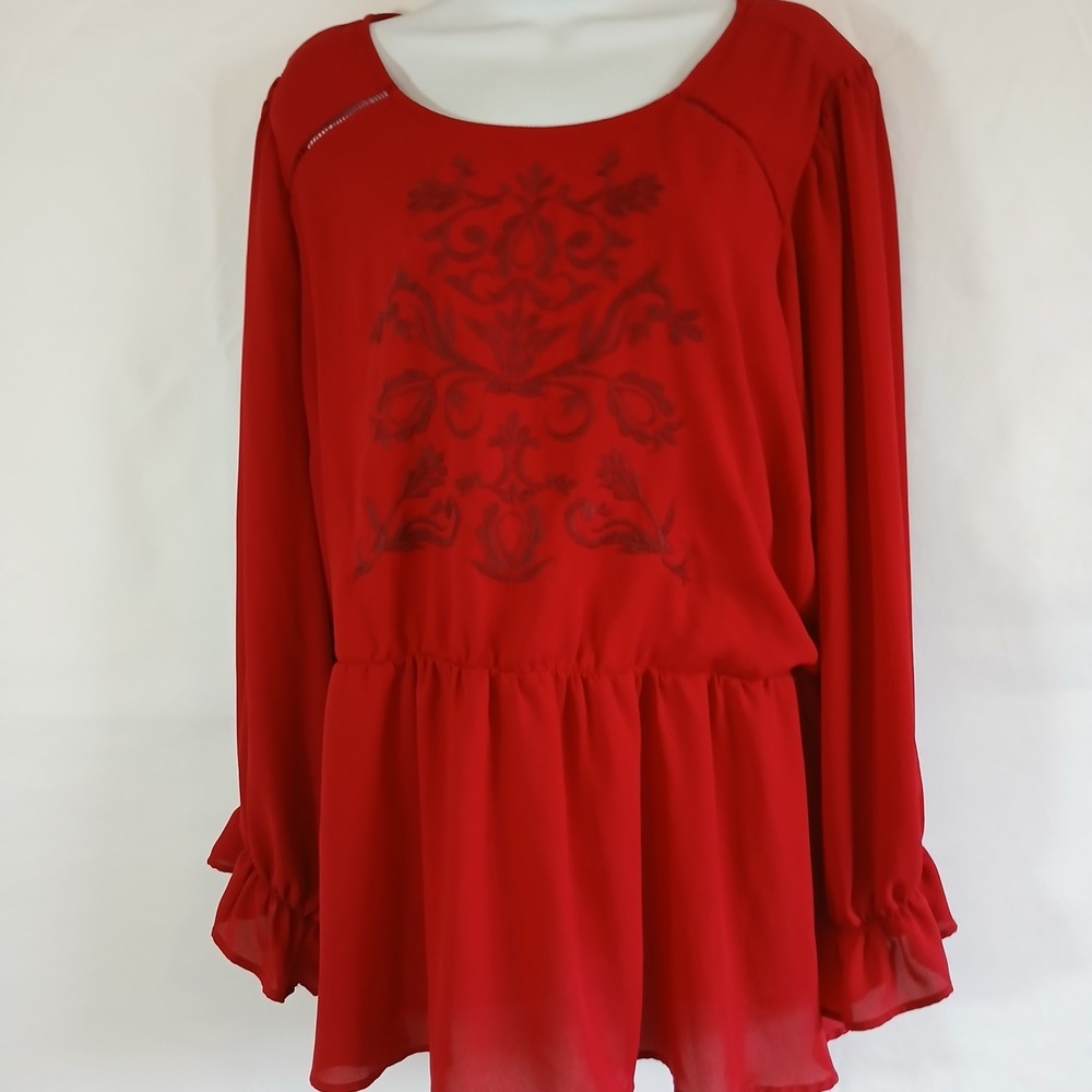 Torrid Red Blouse Georgette Embroidere Top Women's Plus Sz 3 Casual Holiday work